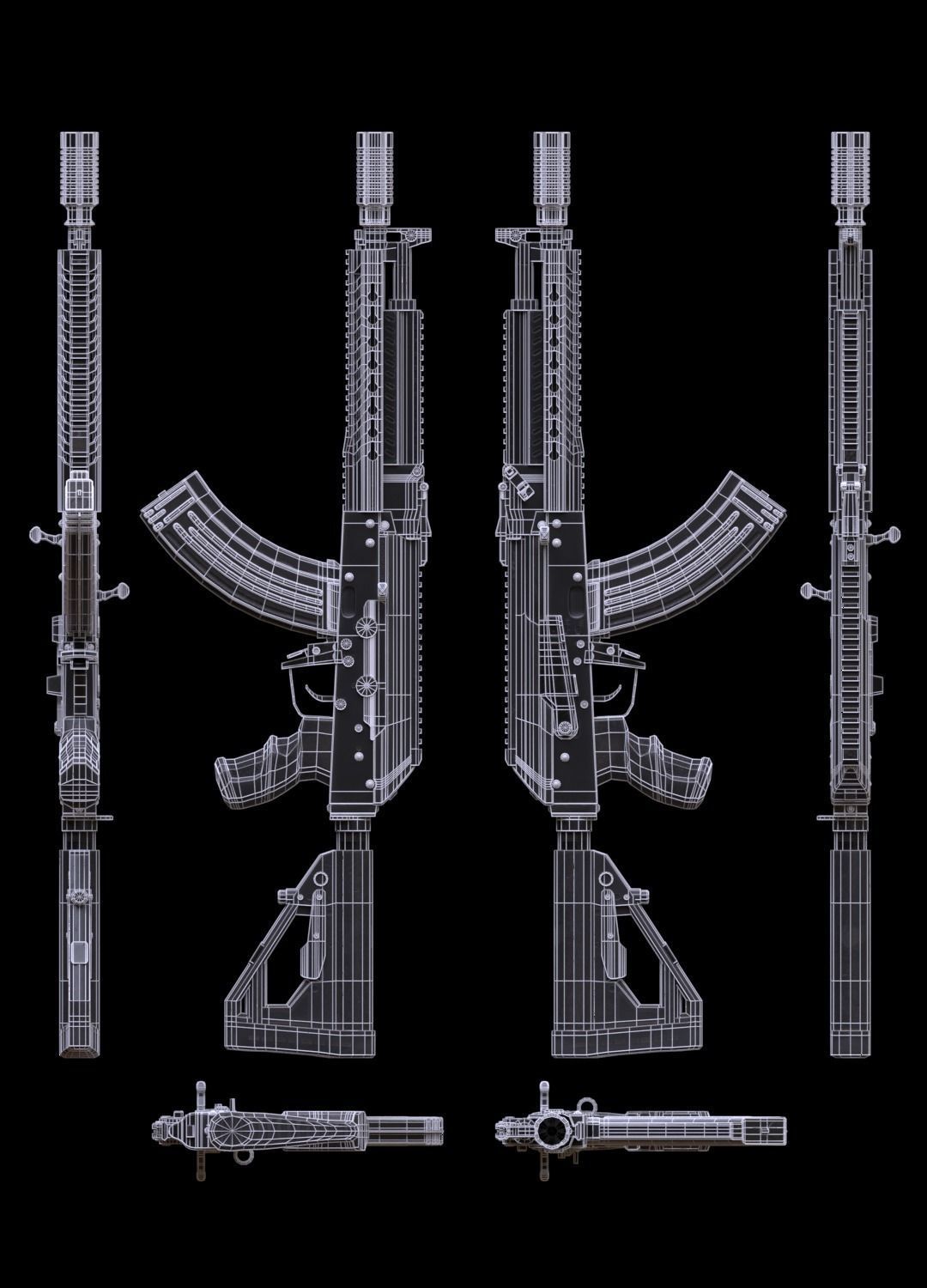 ASR-14 camouflage AK47 based rifle Low-poly 3D model_46