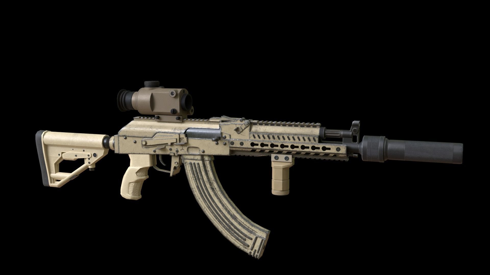 ASR-14 camouflage AK47 based rifle Low-poly 3D model_9