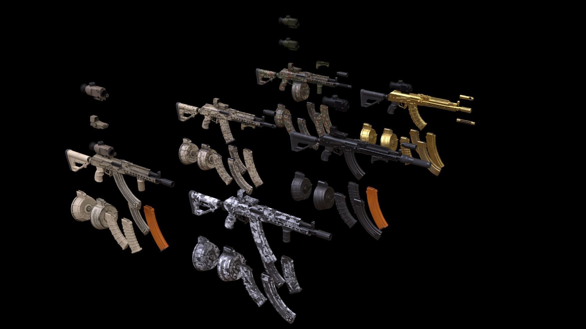 ASR-14 camouflage AK47 based rifle Low-poly 3D model_3