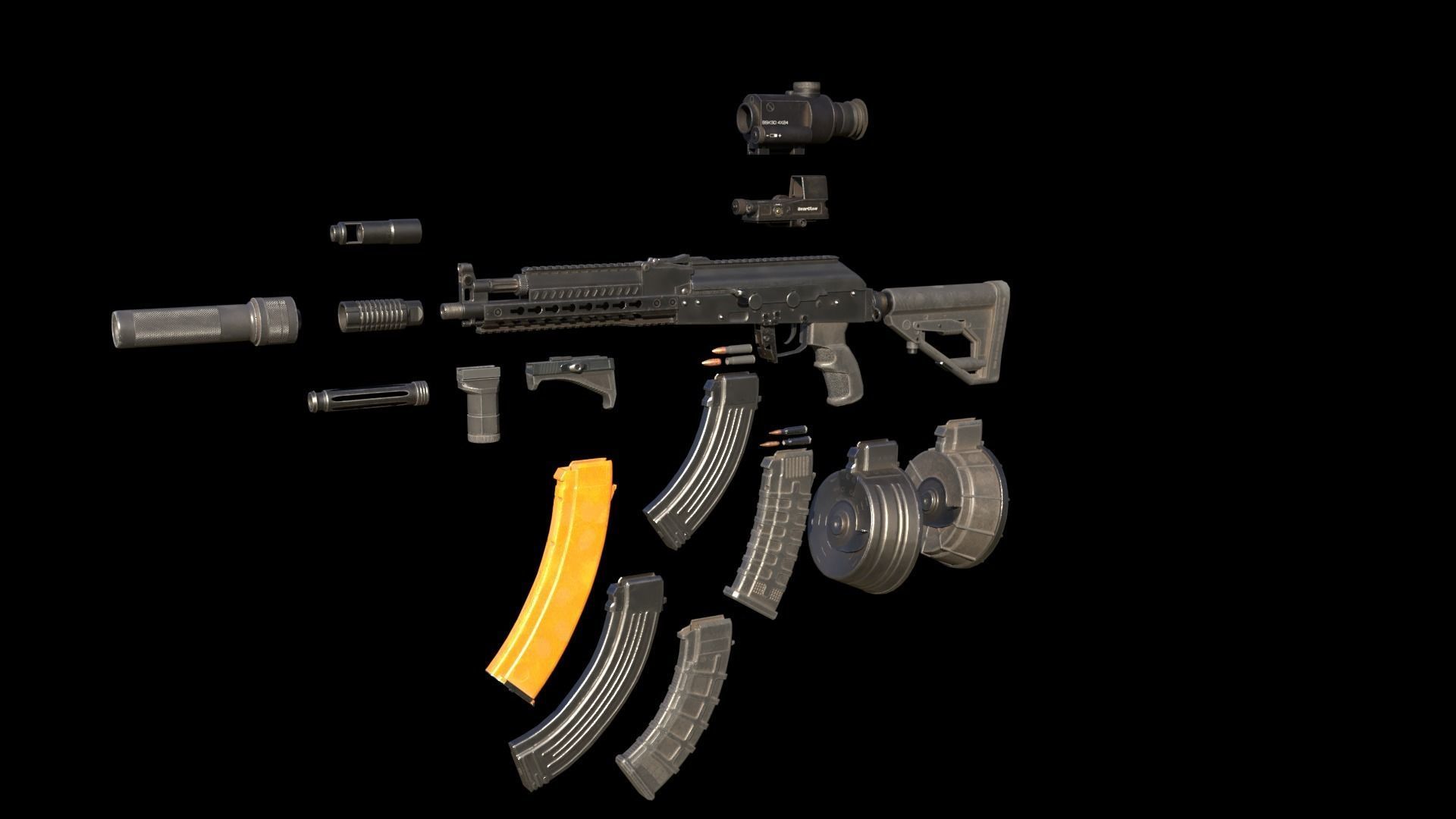 ASR-14 camouflage AK47 based rifle Low-poly 3D model_1