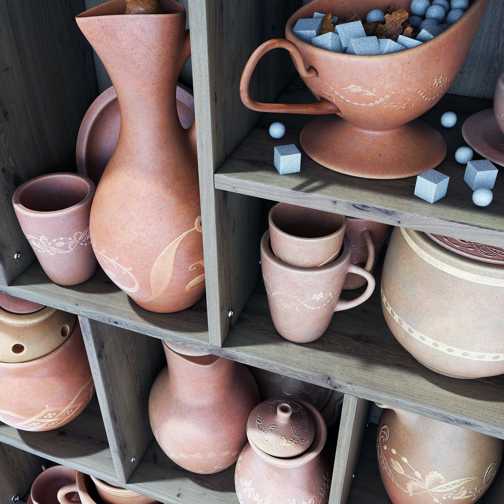 Dishes clay decor n16 3D model_3