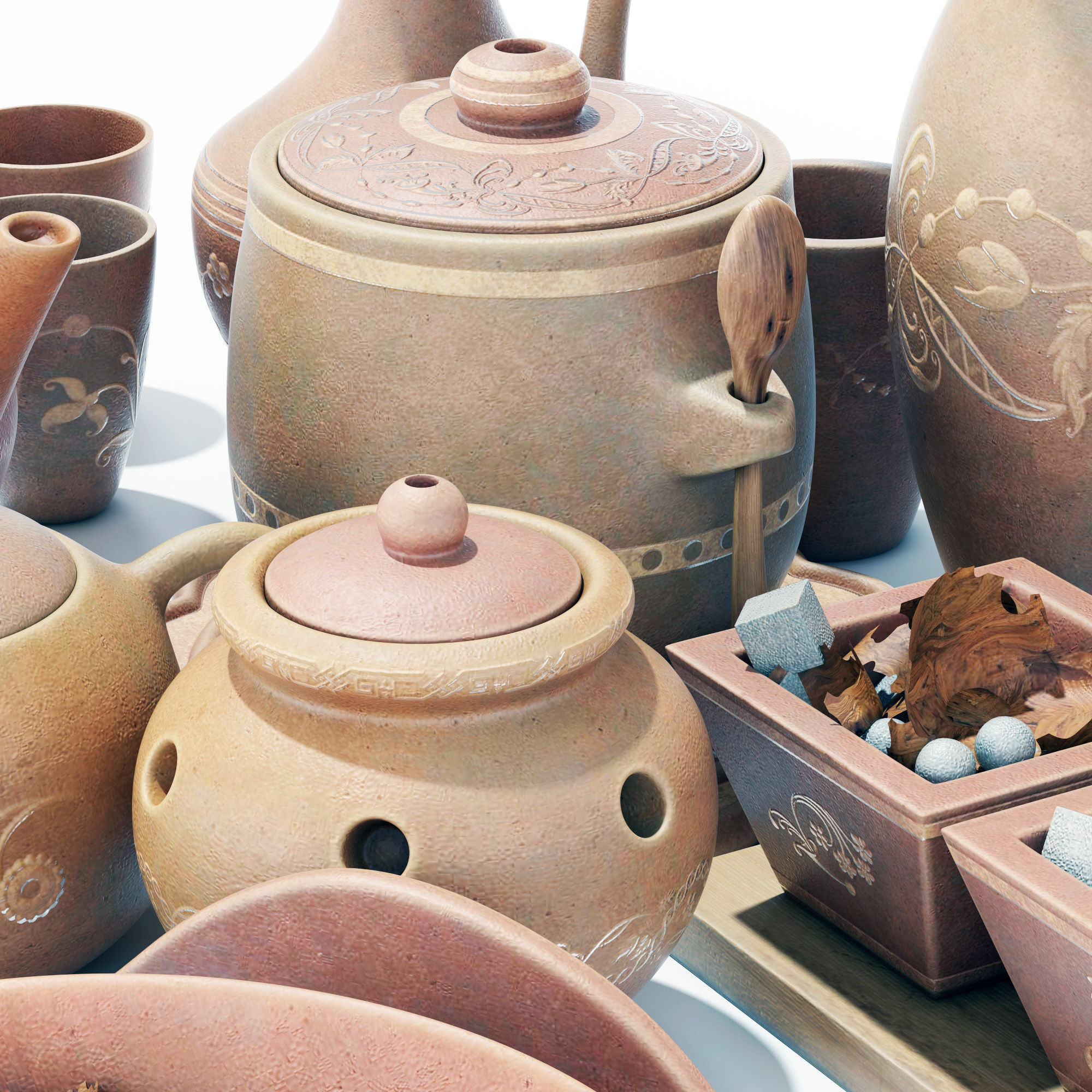 Dishes clay decor n16 3D model_15