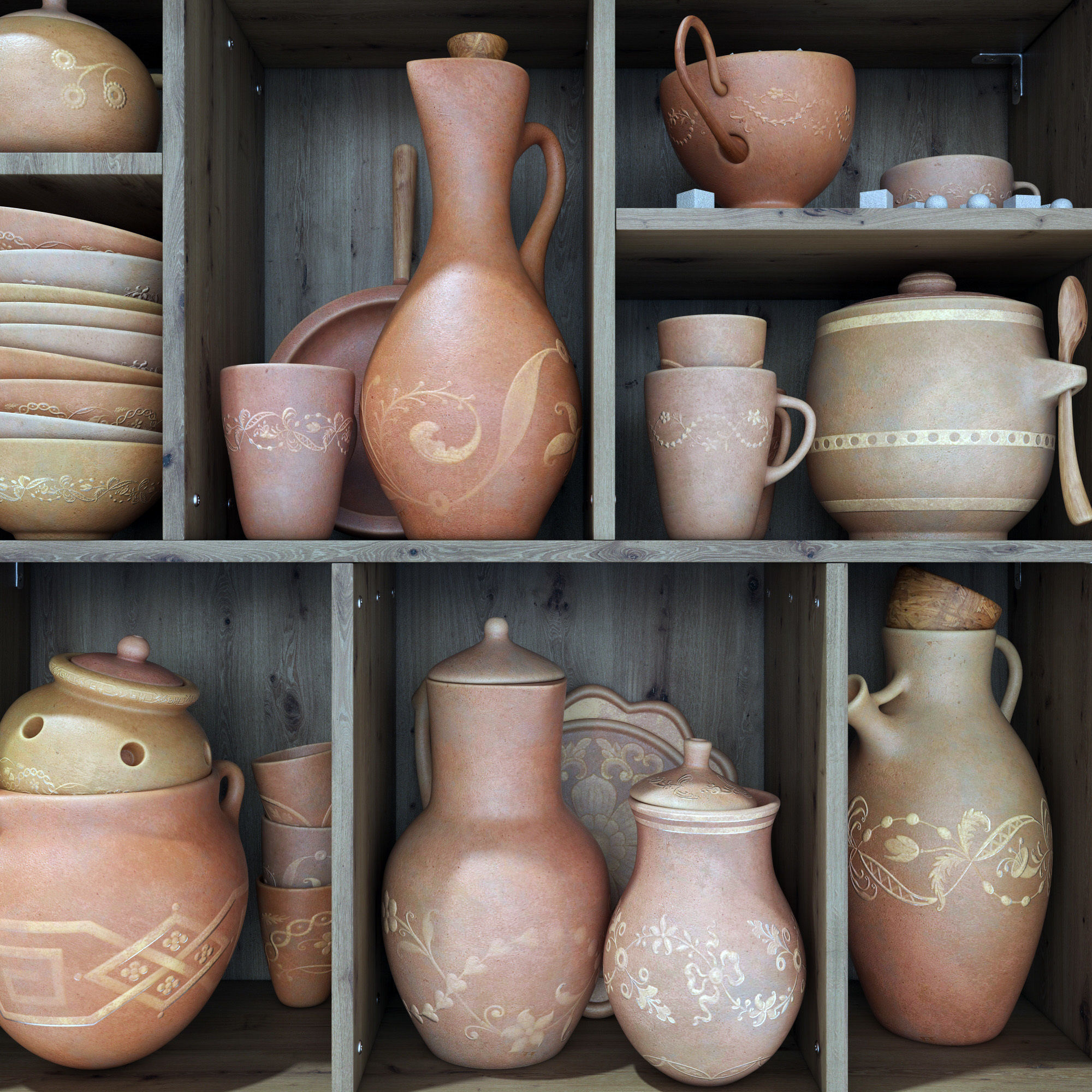 Dishes clay decor n16 3D model_8