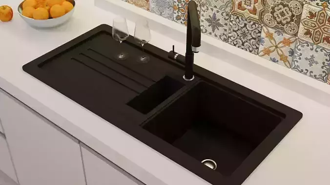 Black Kitchen Sink With Tap