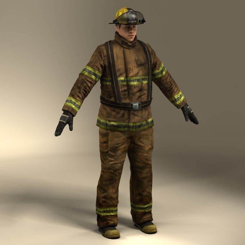 Firefigther Rigged 3D model_6