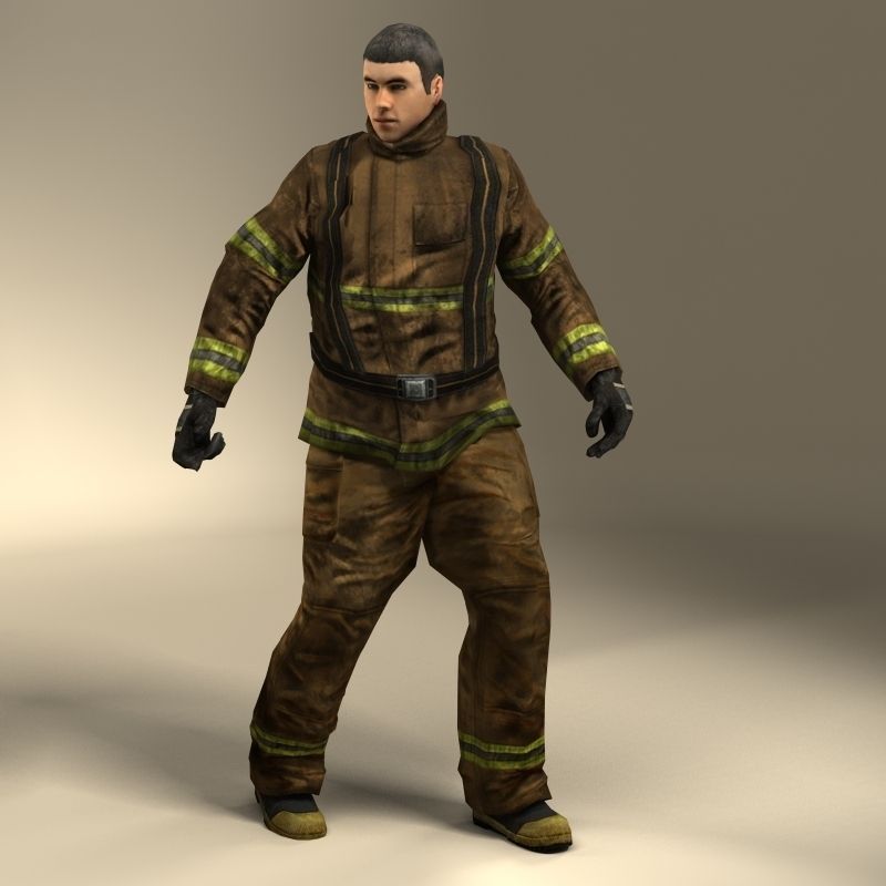 Firefigther Rigged 3D model_5