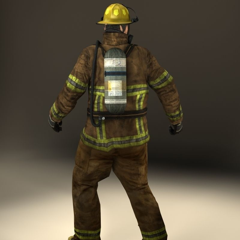 Firefigther Rigged 3D model_4
