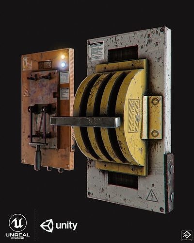switch metal box with orange and Low-poly 3D model