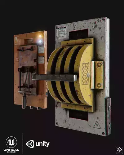 switch metal box with orange and Low-poly 3D model