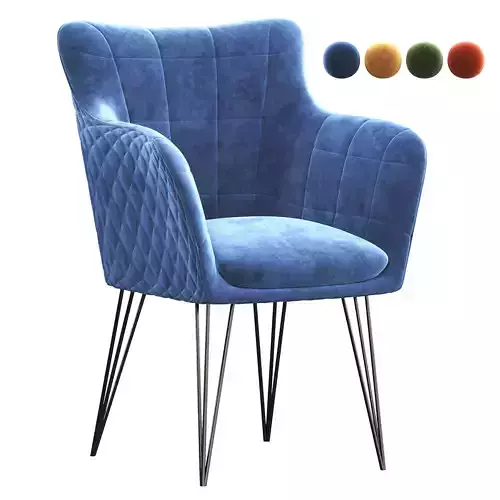 Moderne velvet eetkamerstoel Jayron blauw 3D model