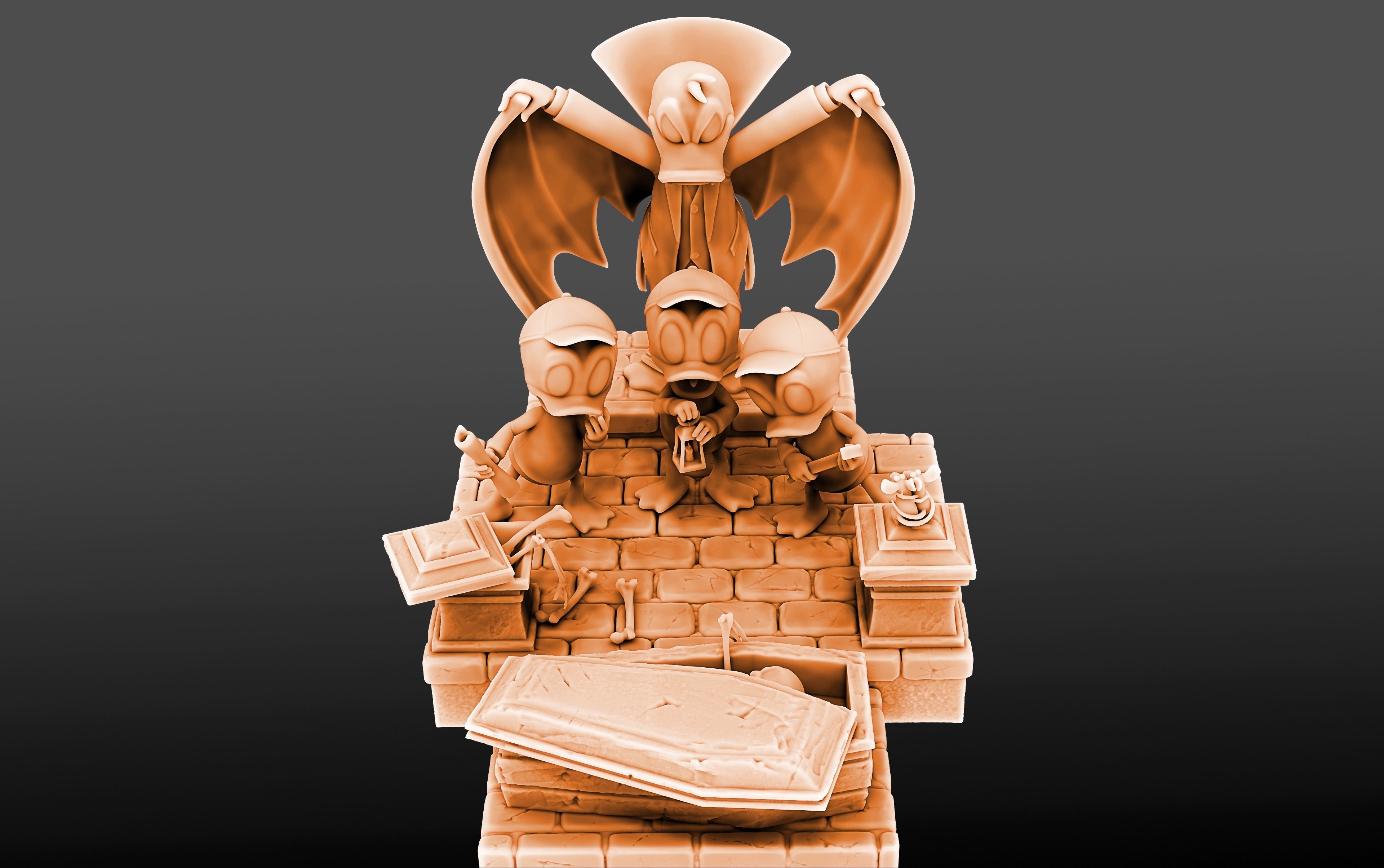 Diorama Donald Dracula Huey Dewey and Louie 3D print model_4