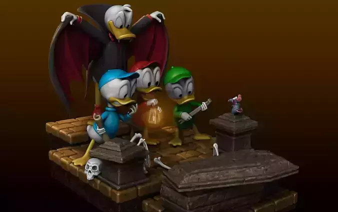Diorama Donald Dracula Huey Dewey and Louie 3D print model