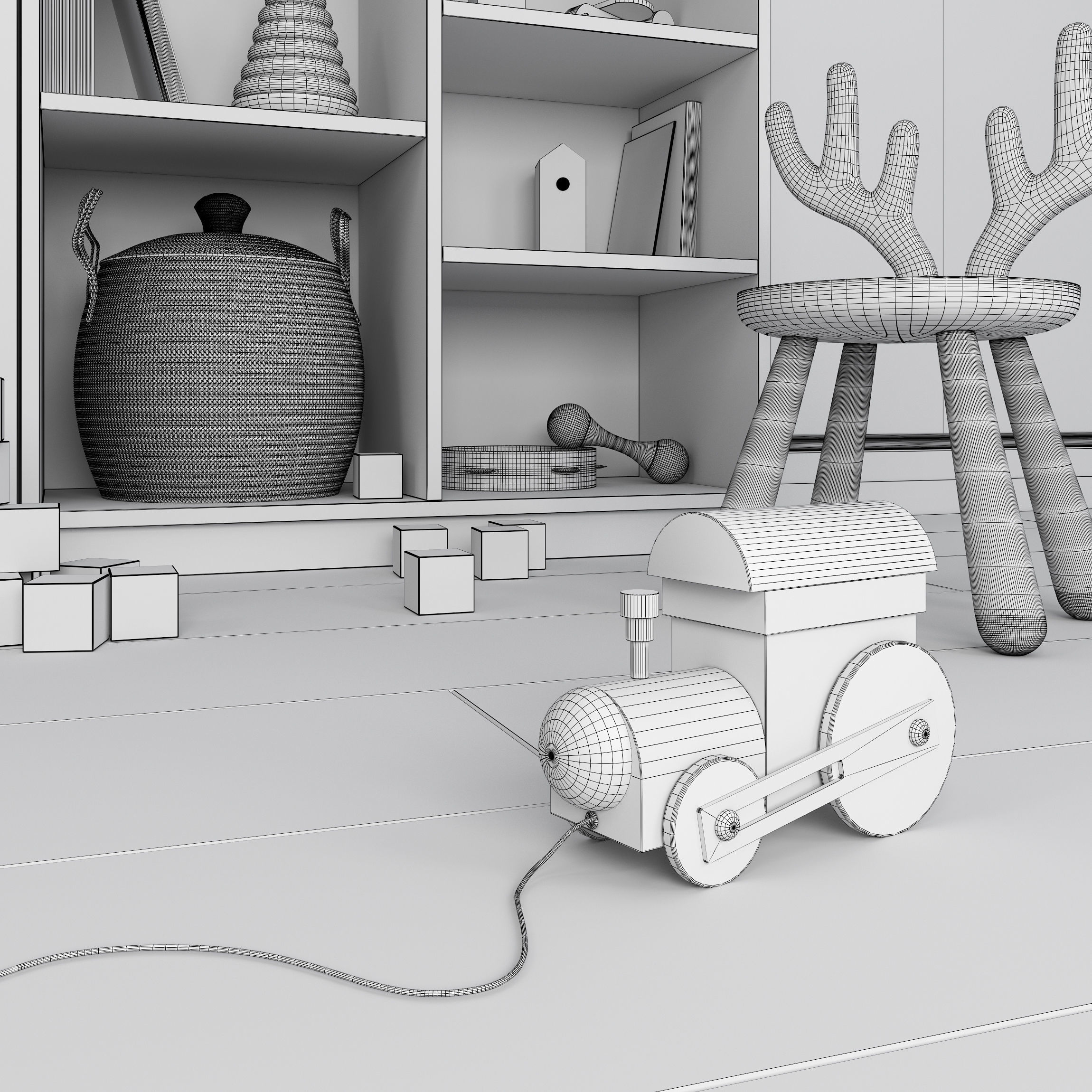 A large set of decor for a nursery in calm colors 3D model_16