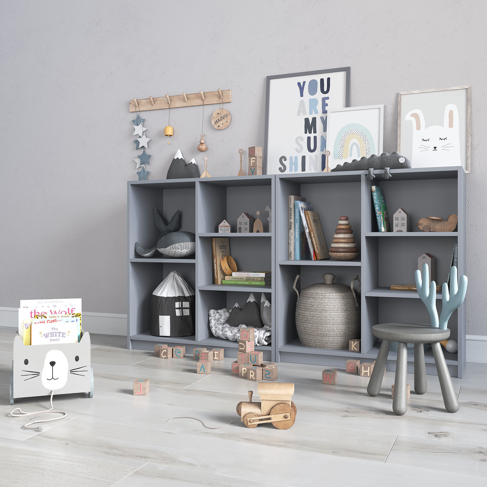 A large set of decor for a nursery in calm colors 3D model_12