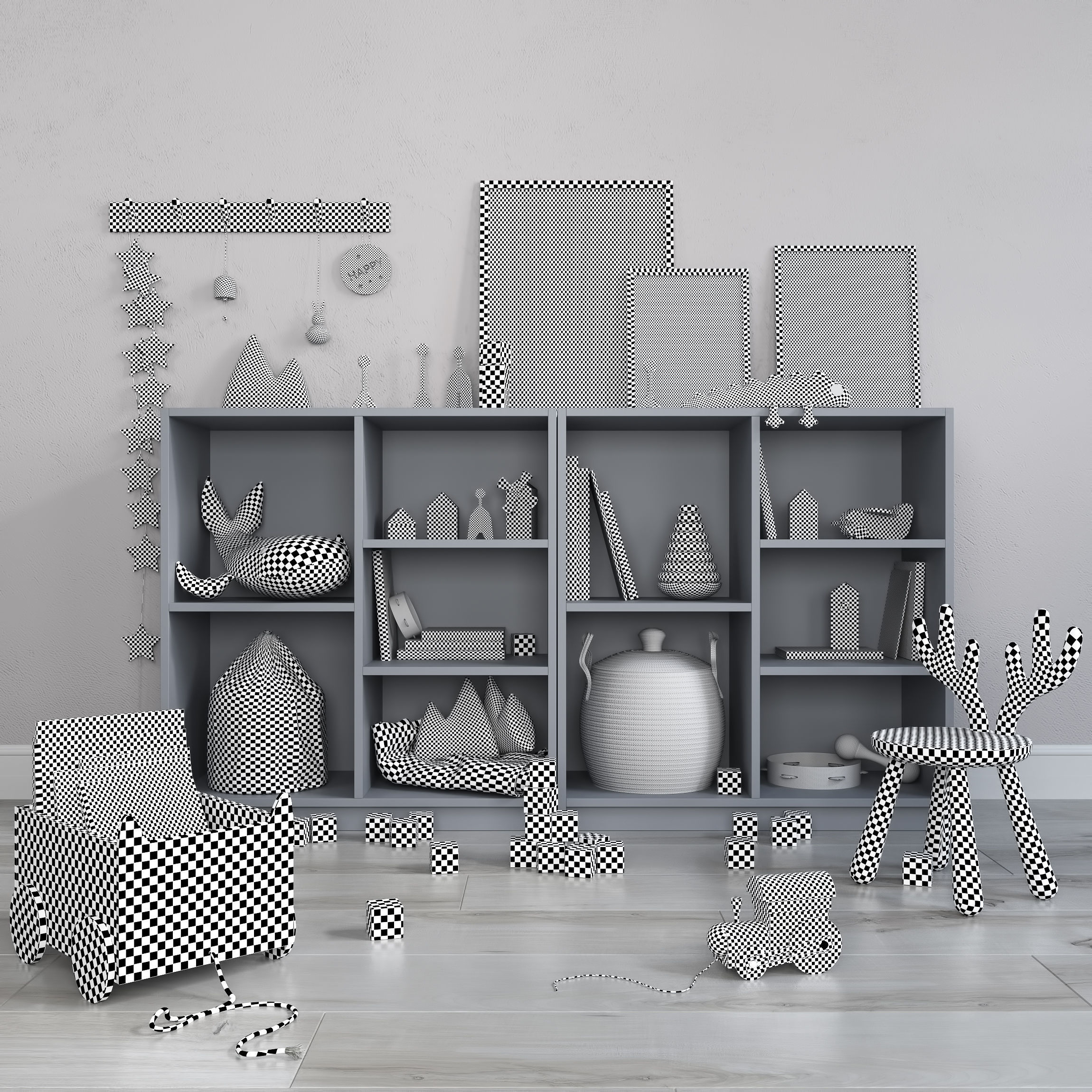 A large set of decor for a nursery in calm colors 3D model_19