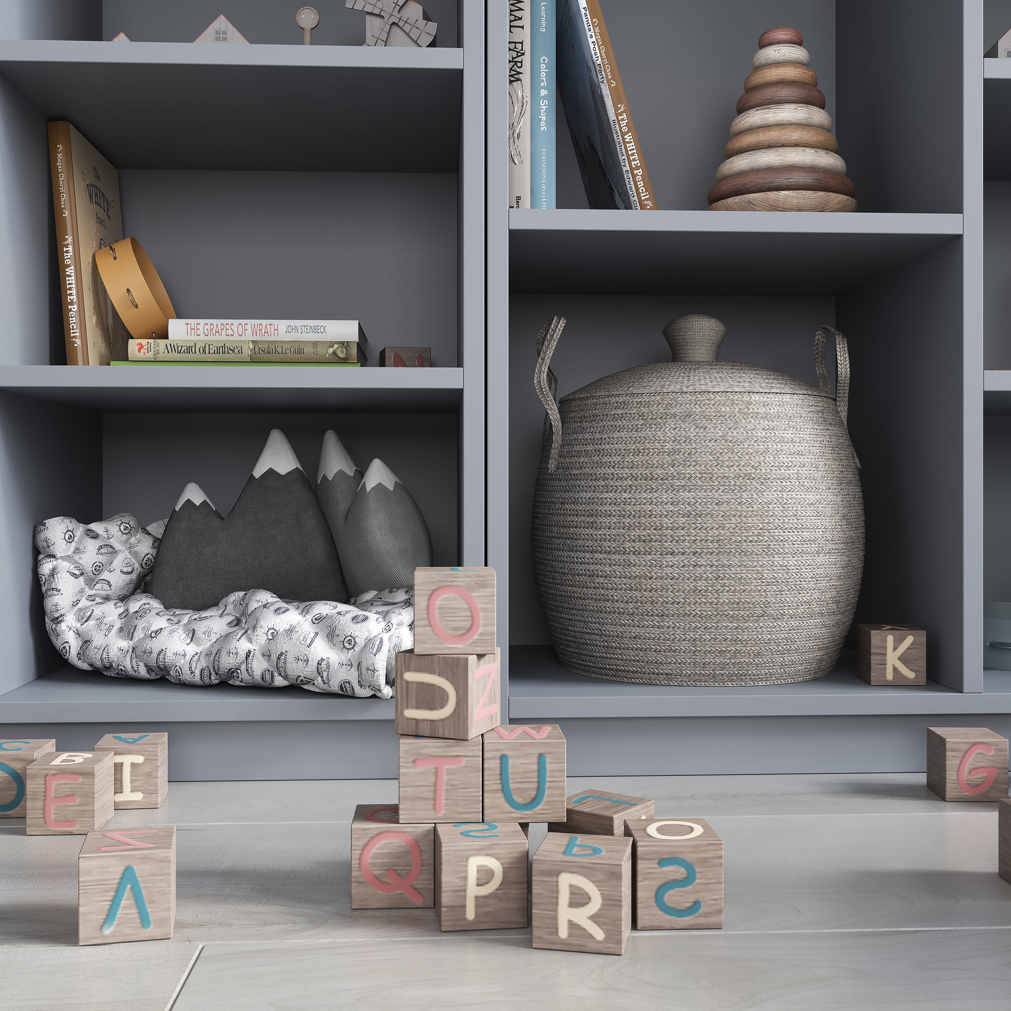 A large set of decor for a nursery in calm colors 3D model_13