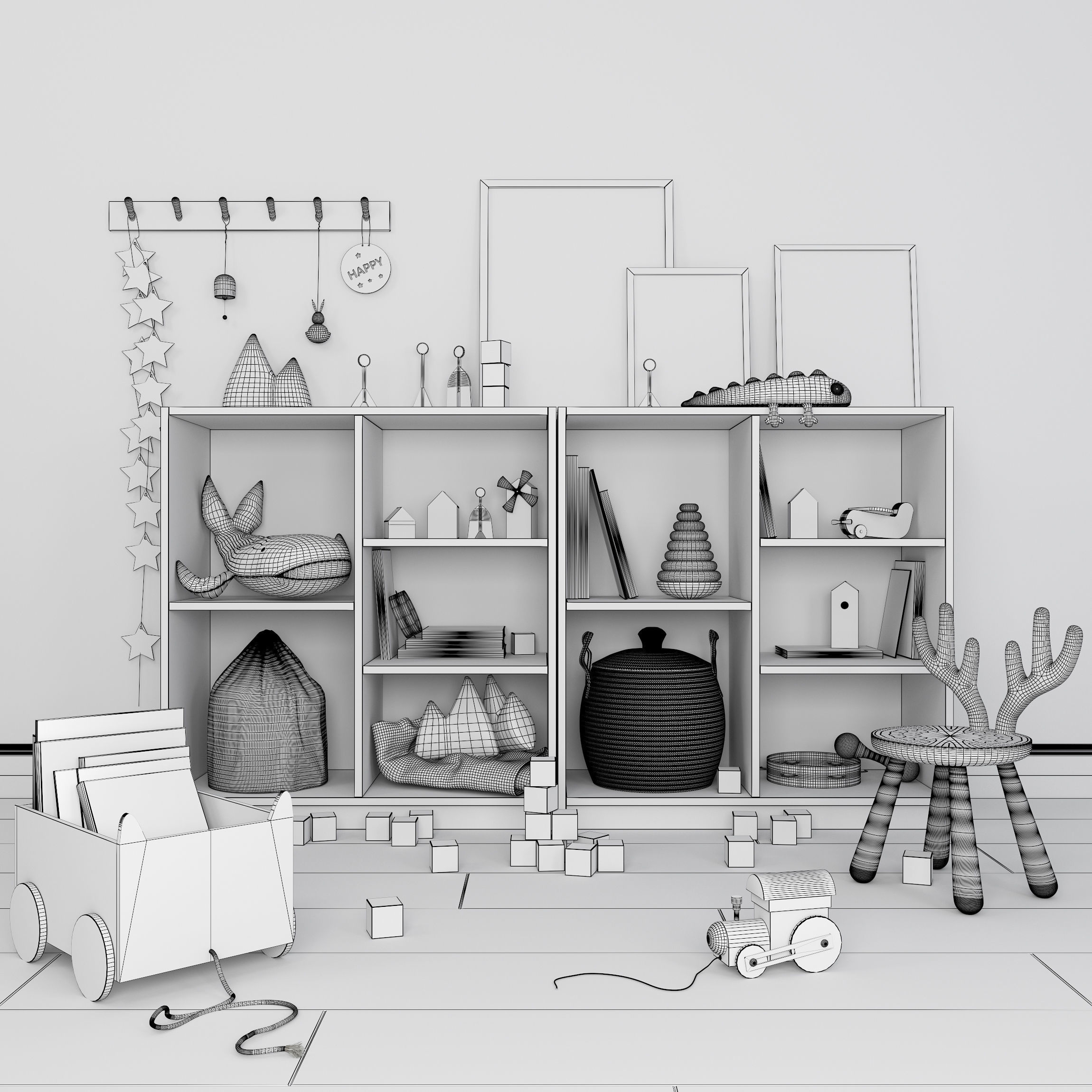 A large set of decor for a nursery in calm colors 3D model_14