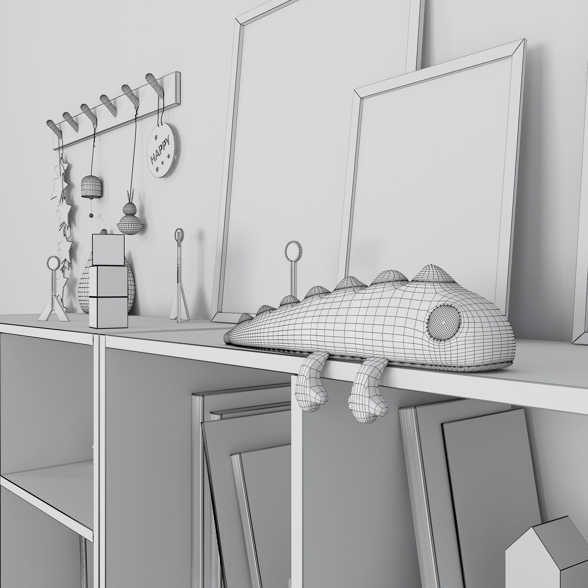 A large set of decor for a nursery in calm colors 3D model_17