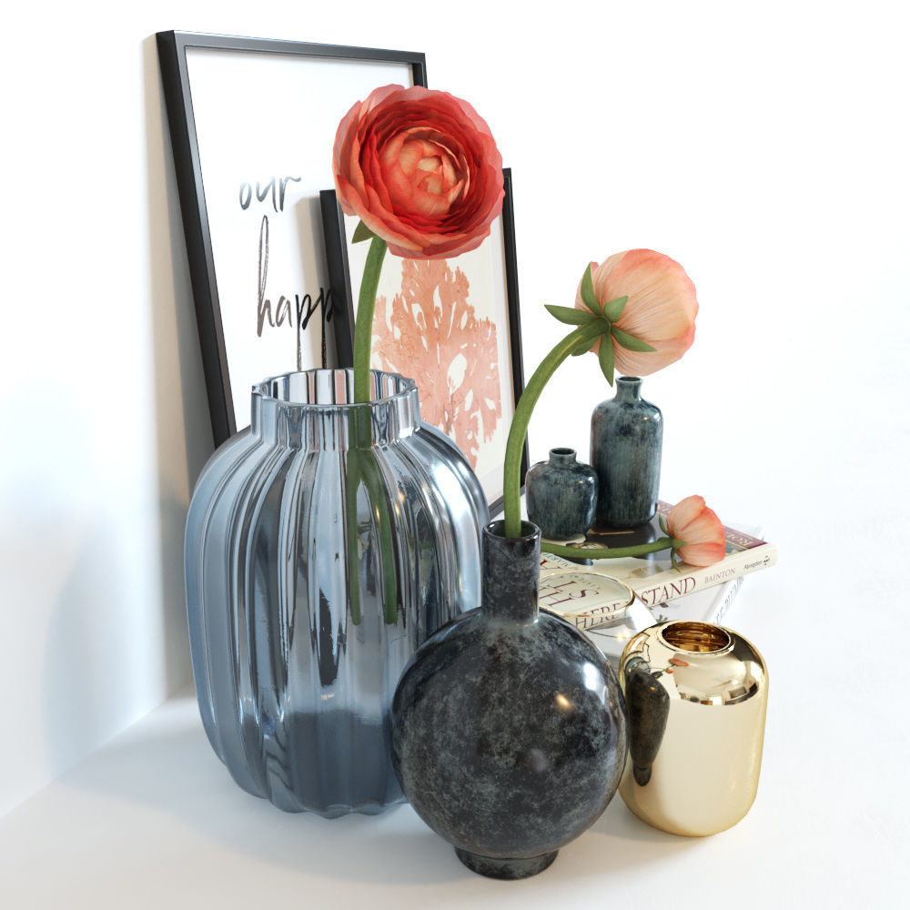 Ranunculus decorative set Free 3D model_5