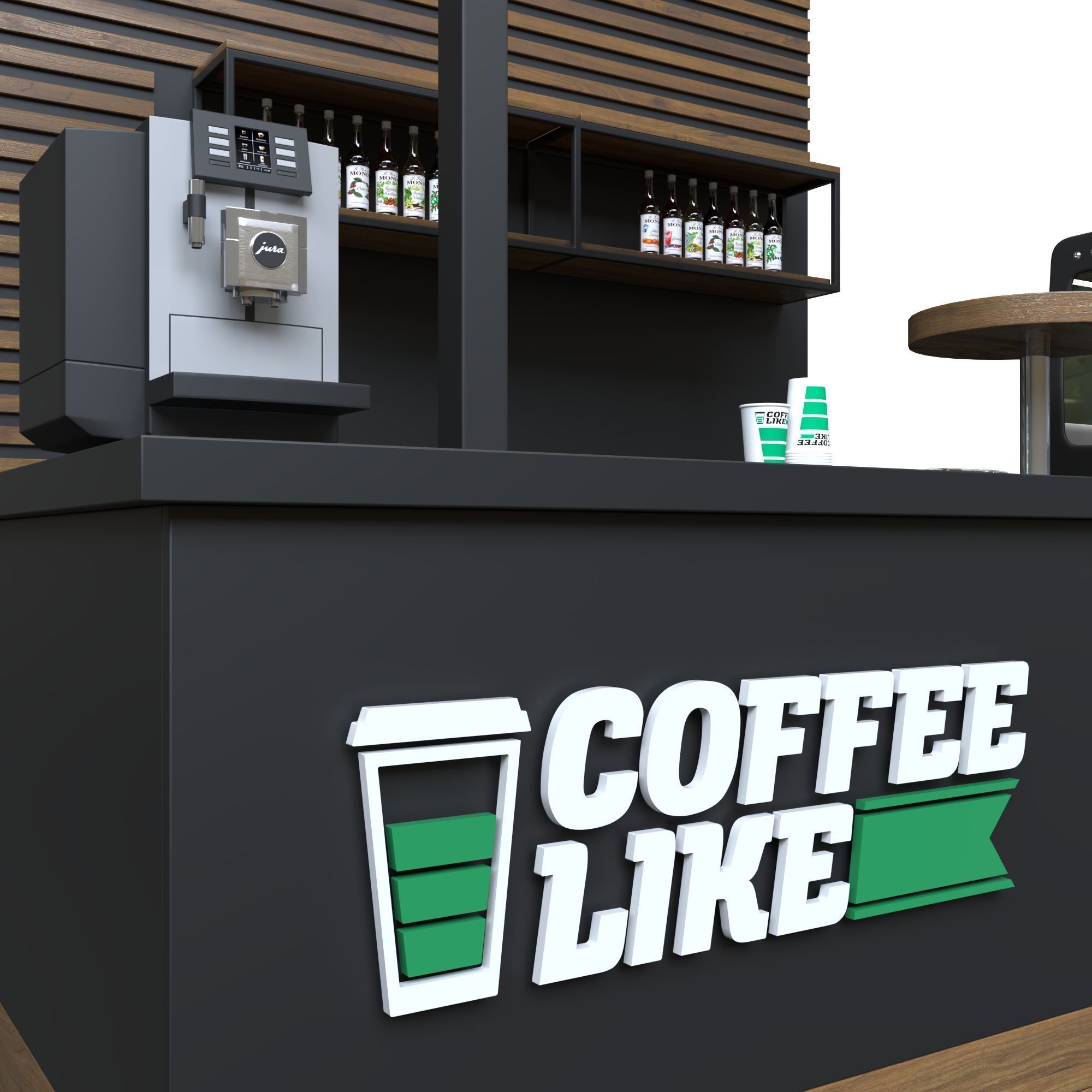 Small cafe bar interior 3D model_6