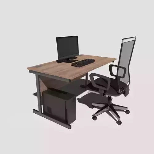 Workstation office desk with monitor and keyboard