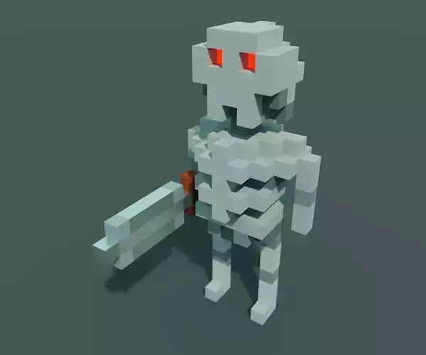 Pix-Skillet pixelated skeleton holding sword