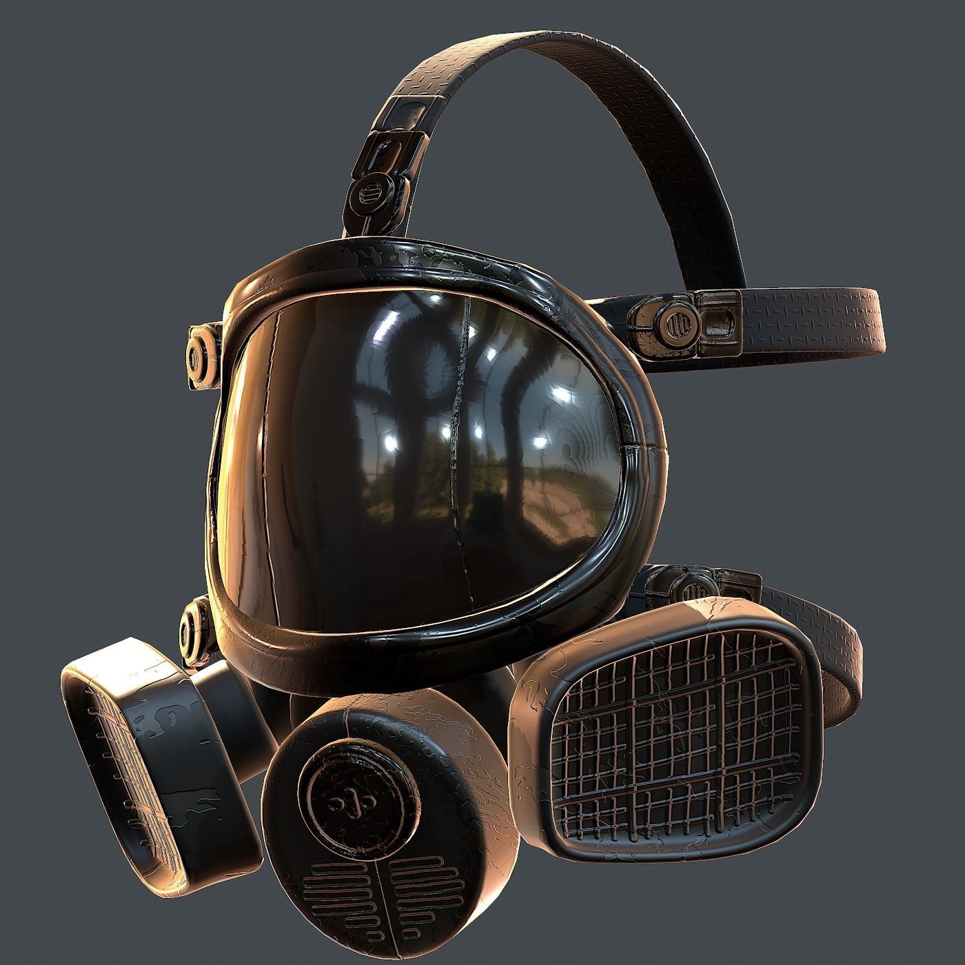 Gas mask helmet 3d model scifi Low-poly Low-poly 3D model_4