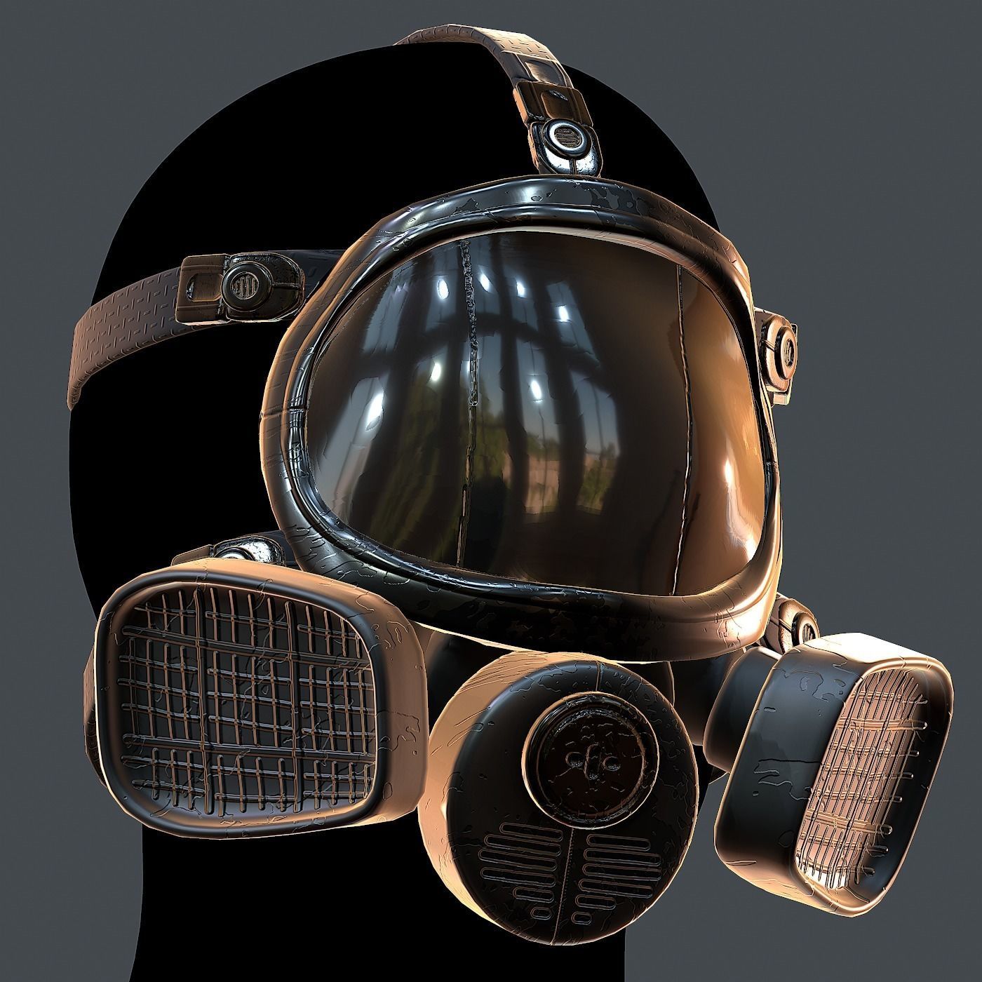 Gas mask helmet 3d model scifi Low-poly Low-poly 3D model_2