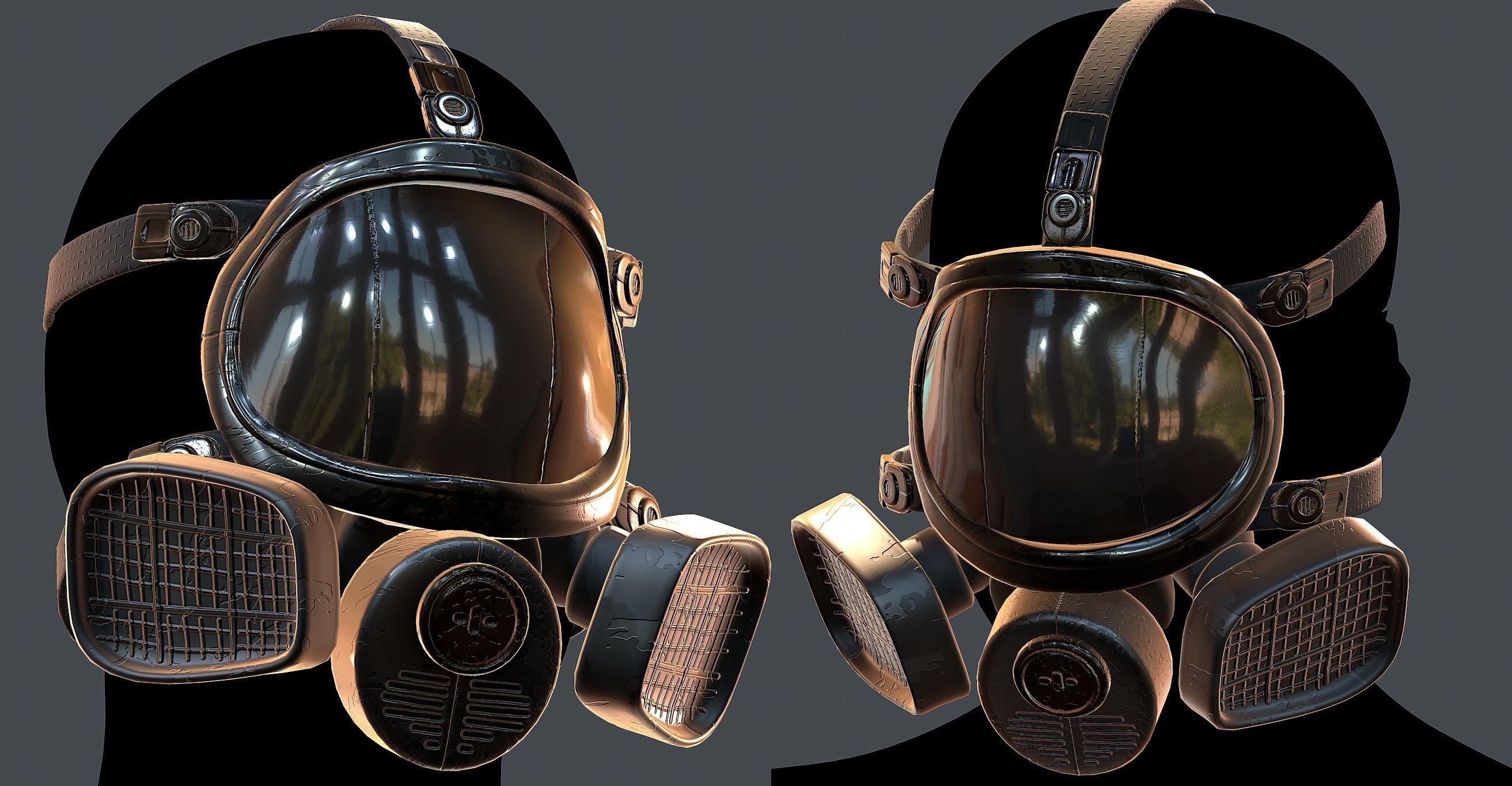 Gas mask helmet 3d model scifi Low-poly Low-poly 3D model_1