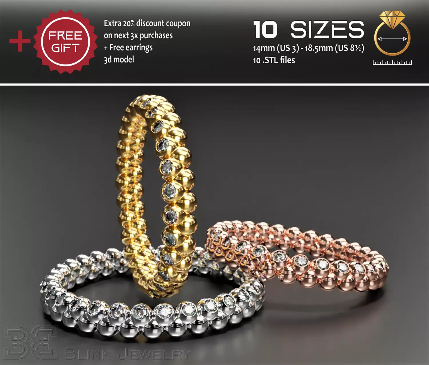 diamond eternity ring unique design wedding rings package 3D print model_0