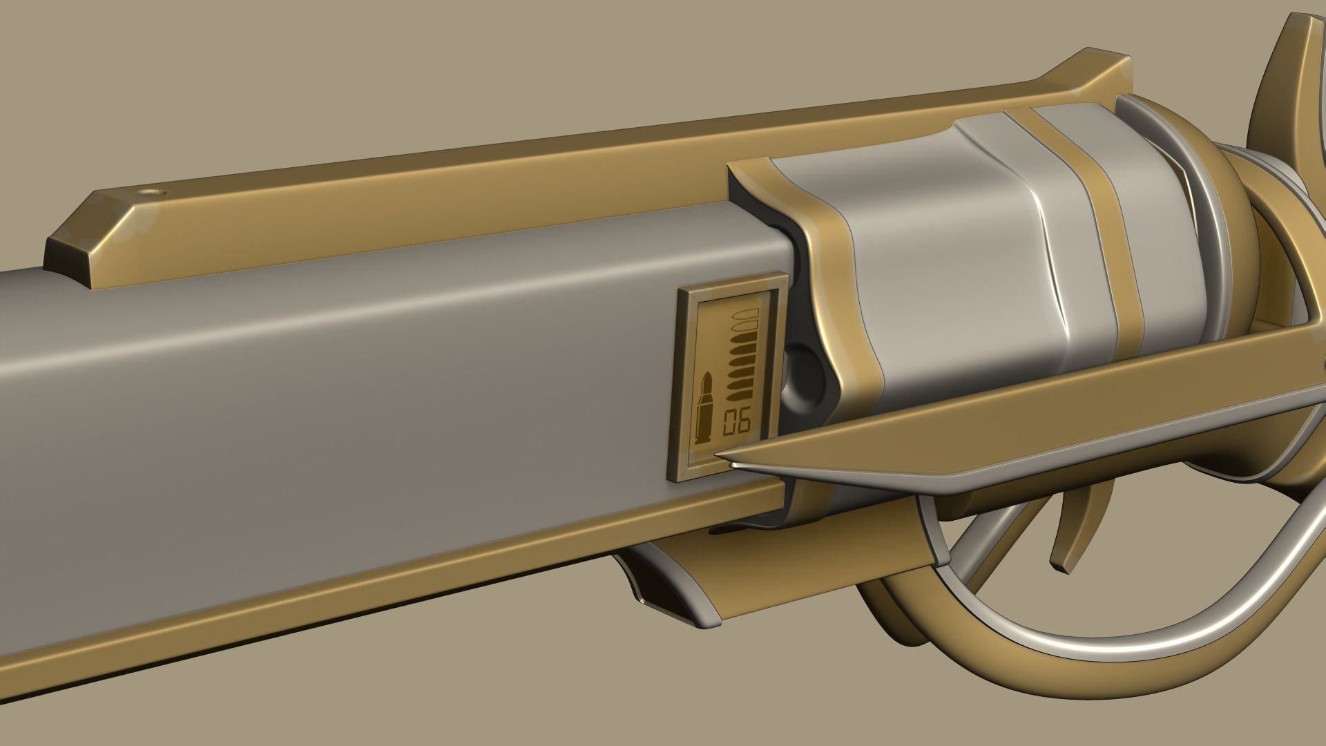 SciFi Golden Revolver - Luxury Gun - Weaponry Low-poly 3D model_4