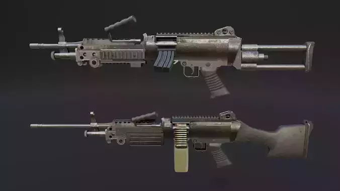 Lowpoly M249 Saw gun 3d Model Free low-poly 3D model