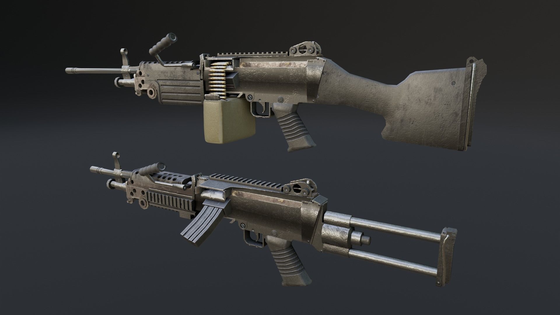 Lowpoly M249 Saw gun 3d Model Free low-poly 3D model_1