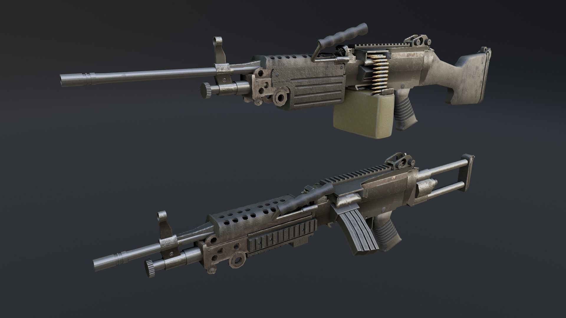 Lowpoly M249 Saw gun 3d Model Free low-poly 3D model_2