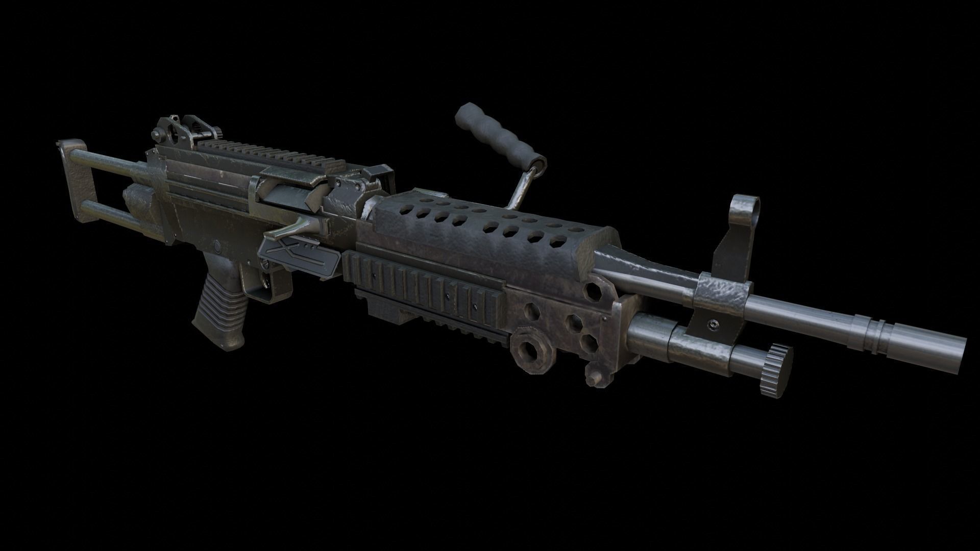 Lowpoly M249 Saw gun 3d Model Free low-poly 3D model_39