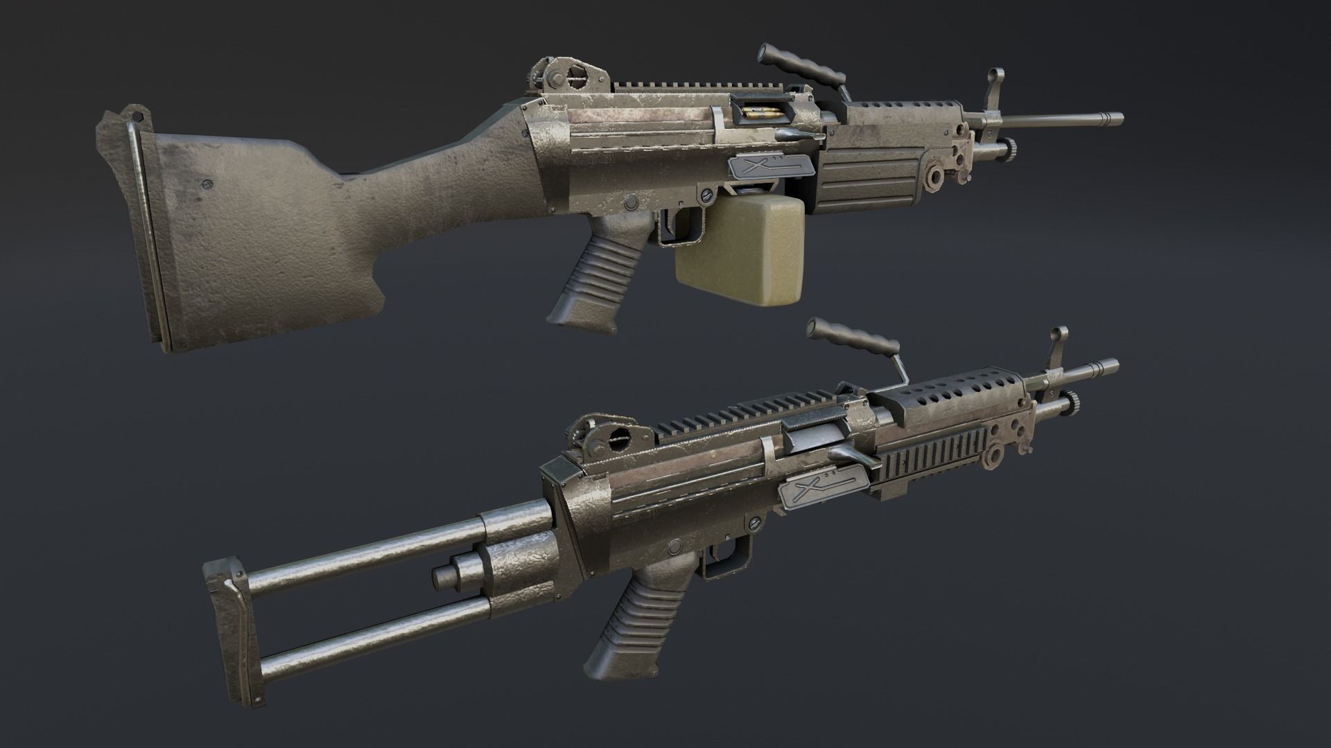 Lowpoly M249 Saw gun 3d Model Free low-poly 3D model_5