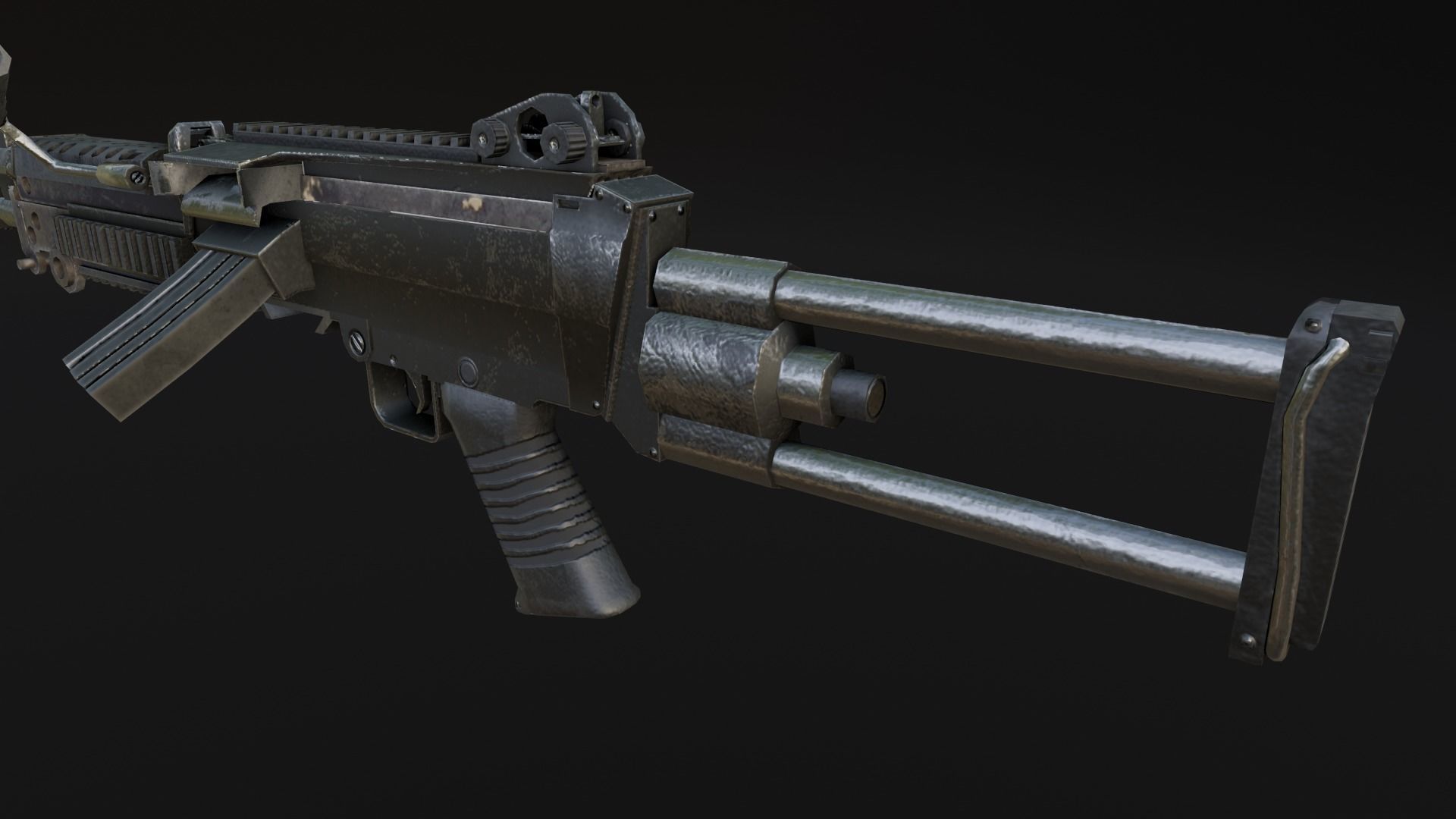 Lowpoly M249 Saw gun 3d Model Free low-poly 3D model_36