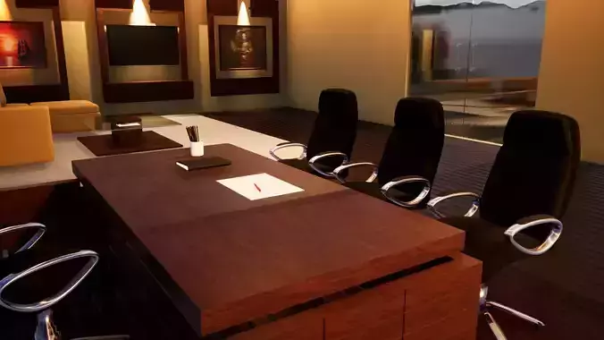 Office with desk and chairs