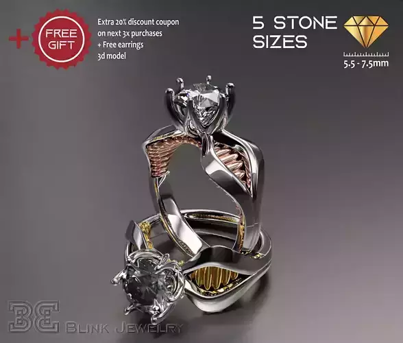 Luxury diamond engagement ring unique design 3D print model