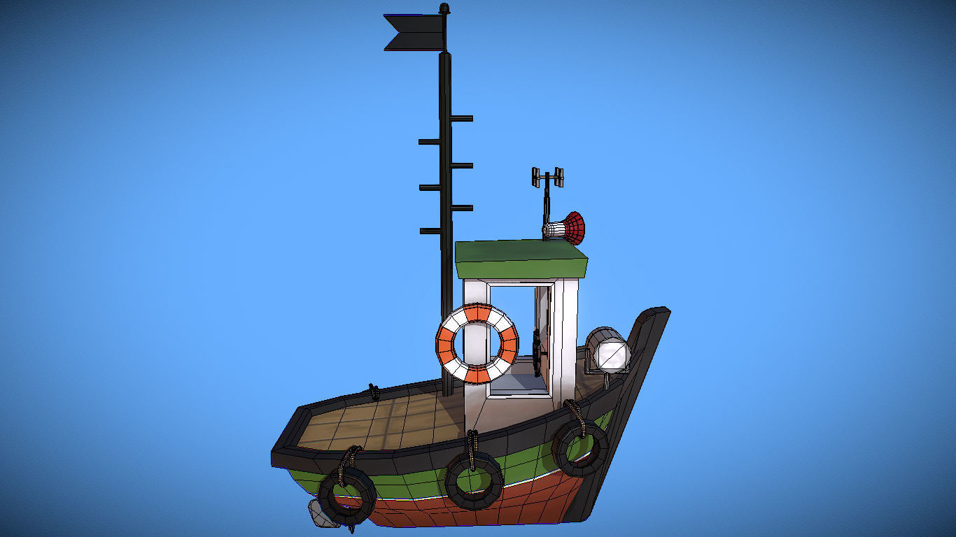 Stylized Cartoon Boat Game Ready Low-poly 3D model_4