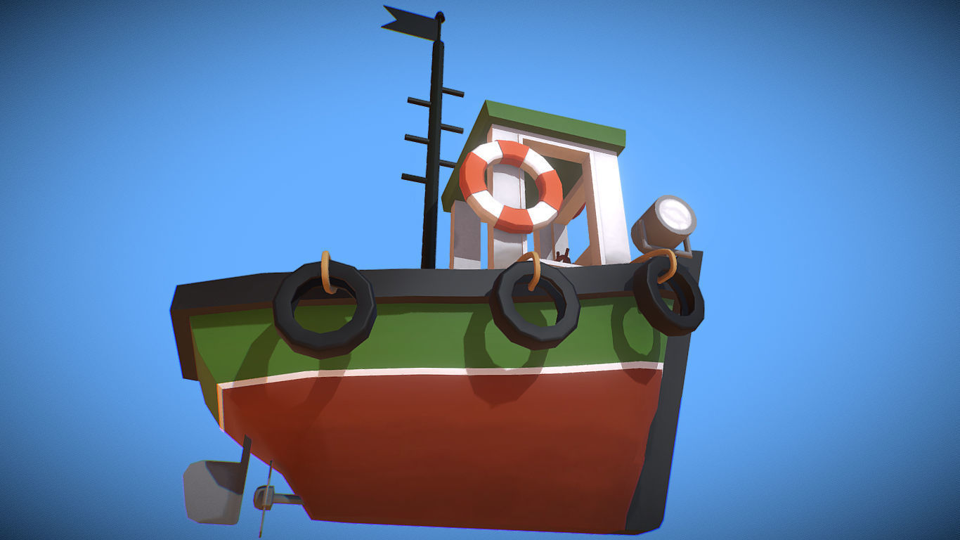 Stylized Cartoon Boat Game Ready Low-poly 3D model_3