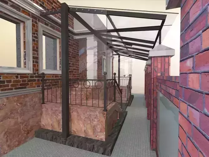 Glazed veranda with doors and glass visor