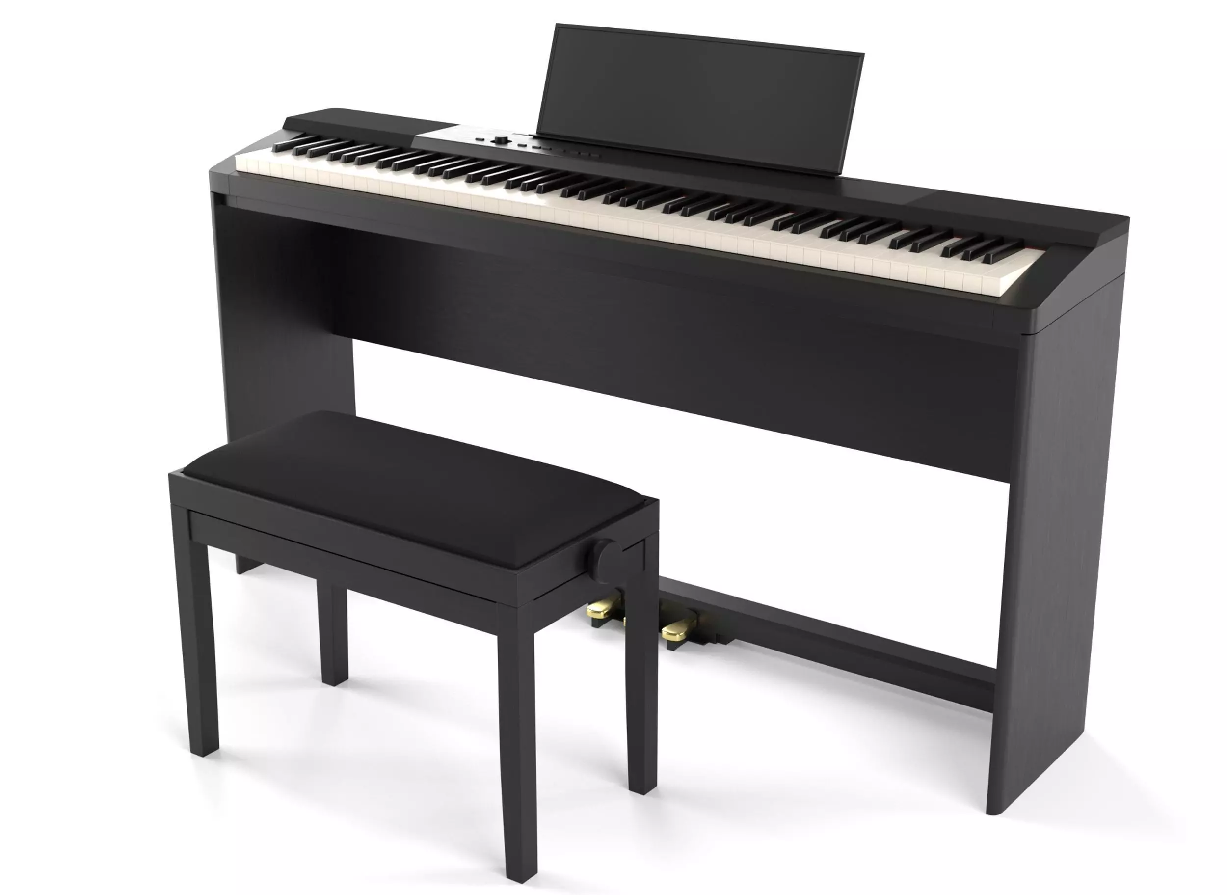 Digital black piano keyboard with piano bench 3D model