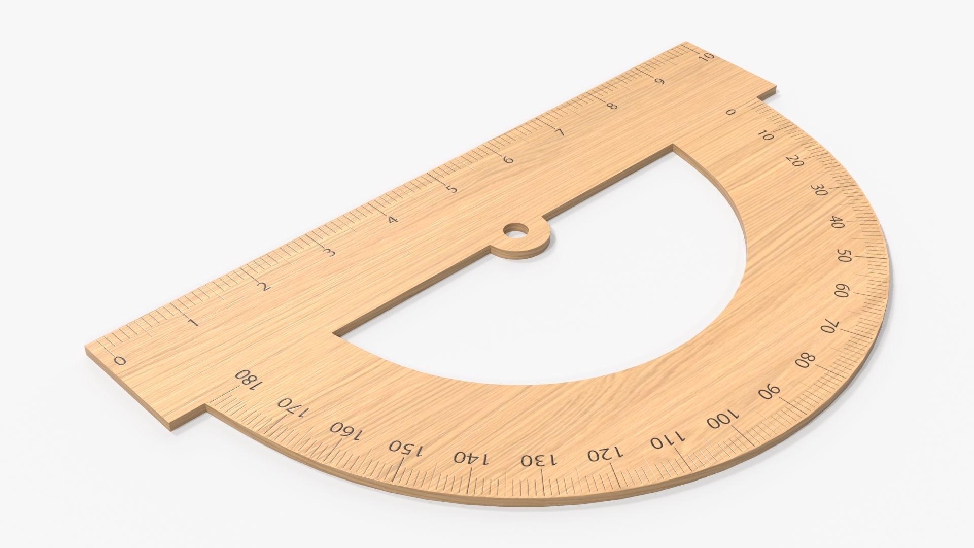 Half-circle wooden protractor 01 3D model_2
