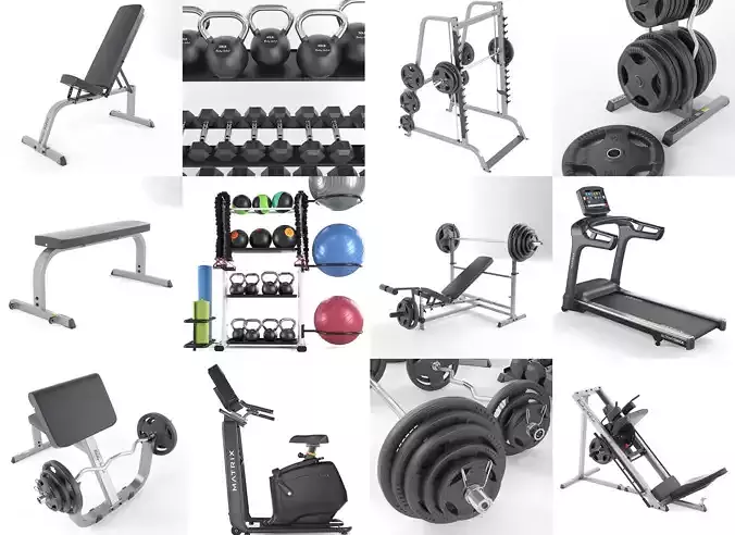  Gym Equipment Set 3D Model Collection
