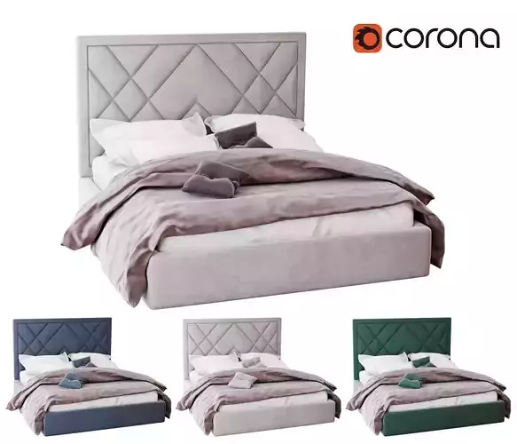 Bologna velour bed of 4 colors for interiors 3D model