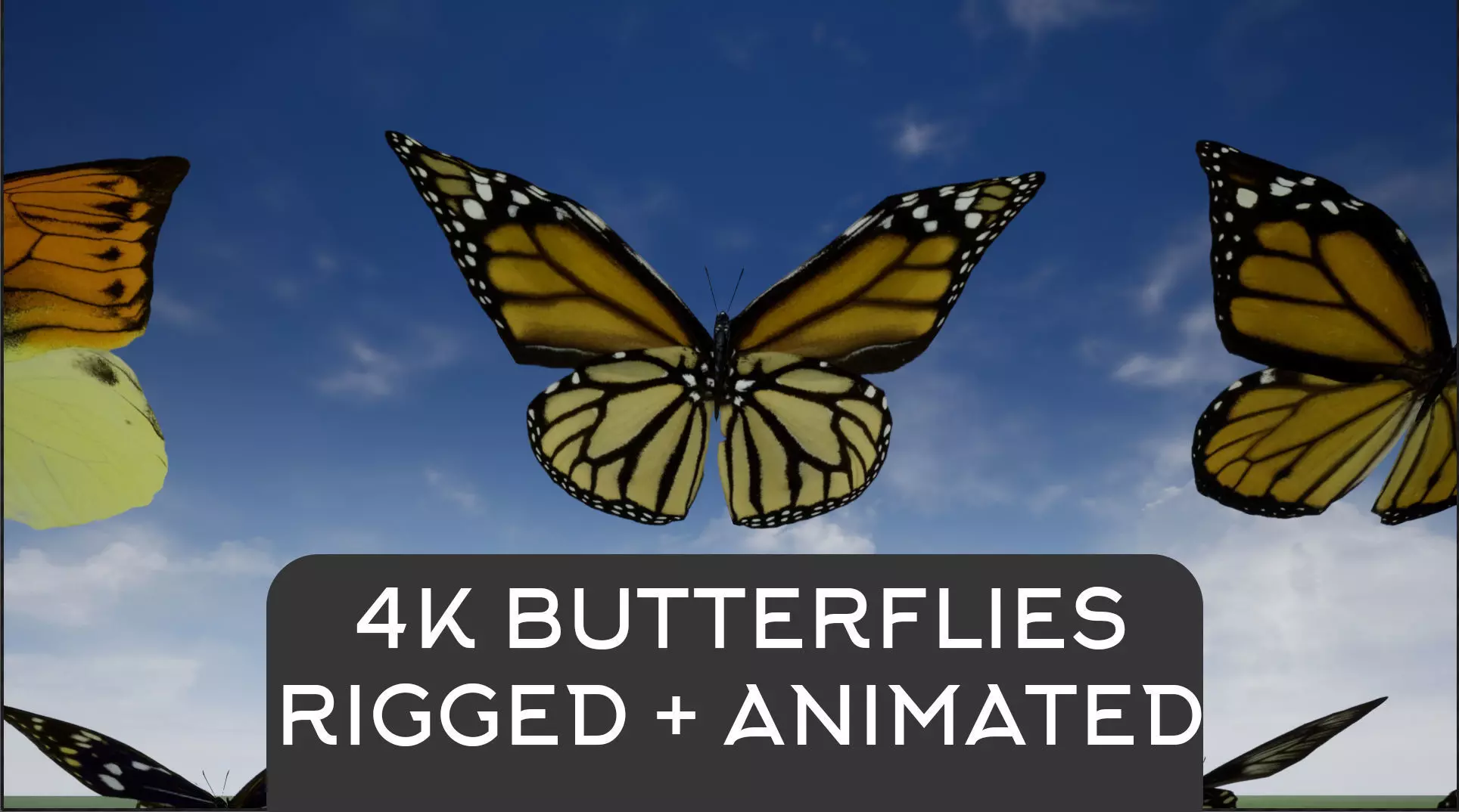 4K Butterflies rigged and animated Low-poly 3D model_0