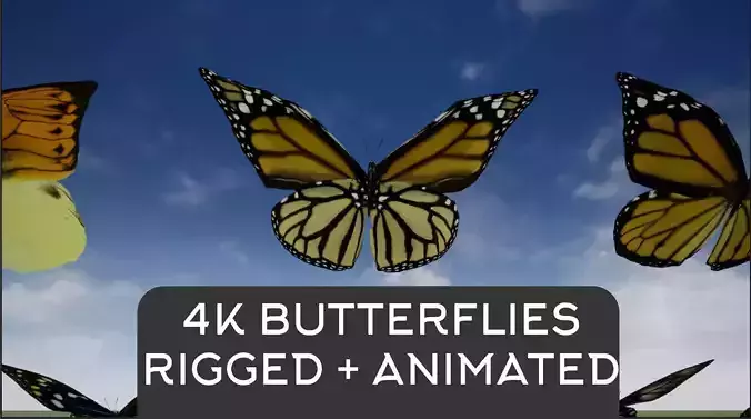 4K Butterflies rigged and animated Low-poly 3D model