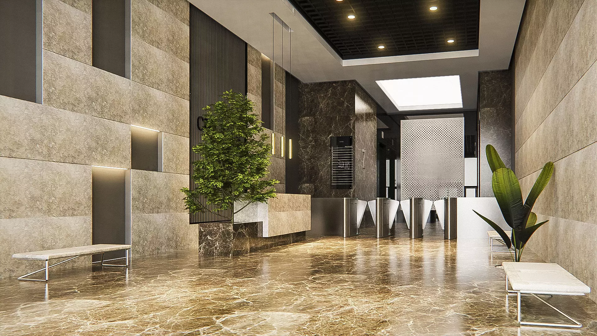 Foyer Design - Residential Building Entrance 3D model_0