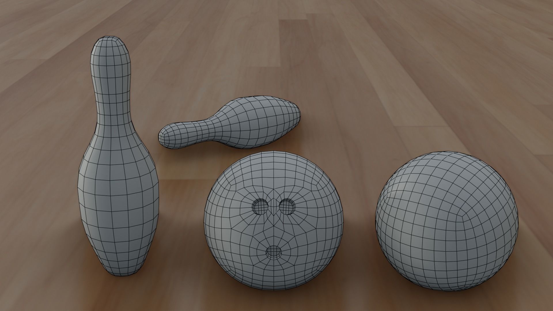 Bowling Pins and Ball Low-poly Game Ready 3D Models Low-poly 3D model_2